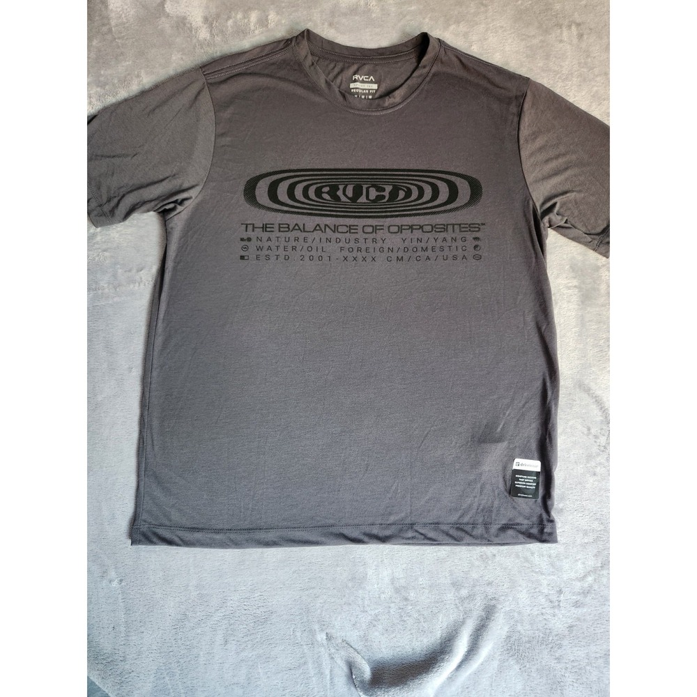 New RVCA Mens Sport Active Gym Moisture Wicking Tee Shirt M Ripple Gray